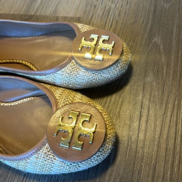 TORY BURCH Reva Ballet Flats Shoes Natural Woven Raffia Straw Beige size 8.5 M - Picture 4 of 9